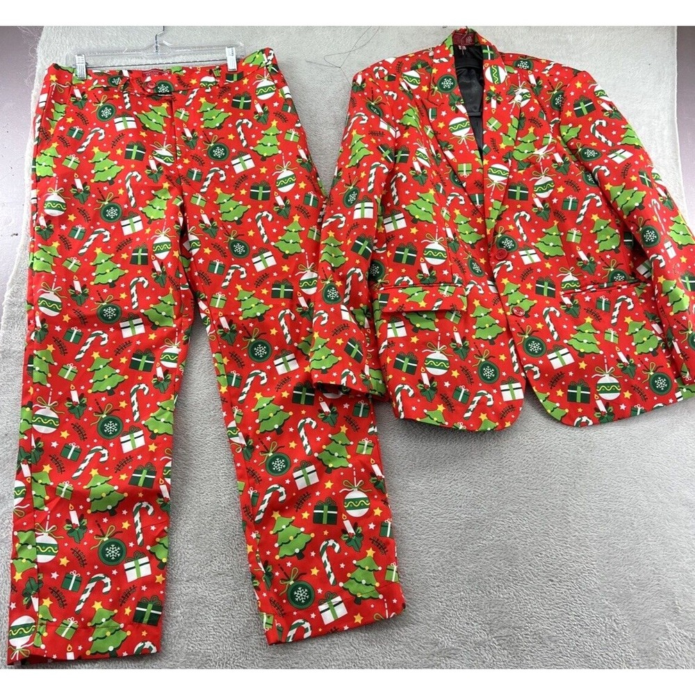You Look Ugly Today Suit Mens Sz Large Trees Candy Canes Red Green Christmas